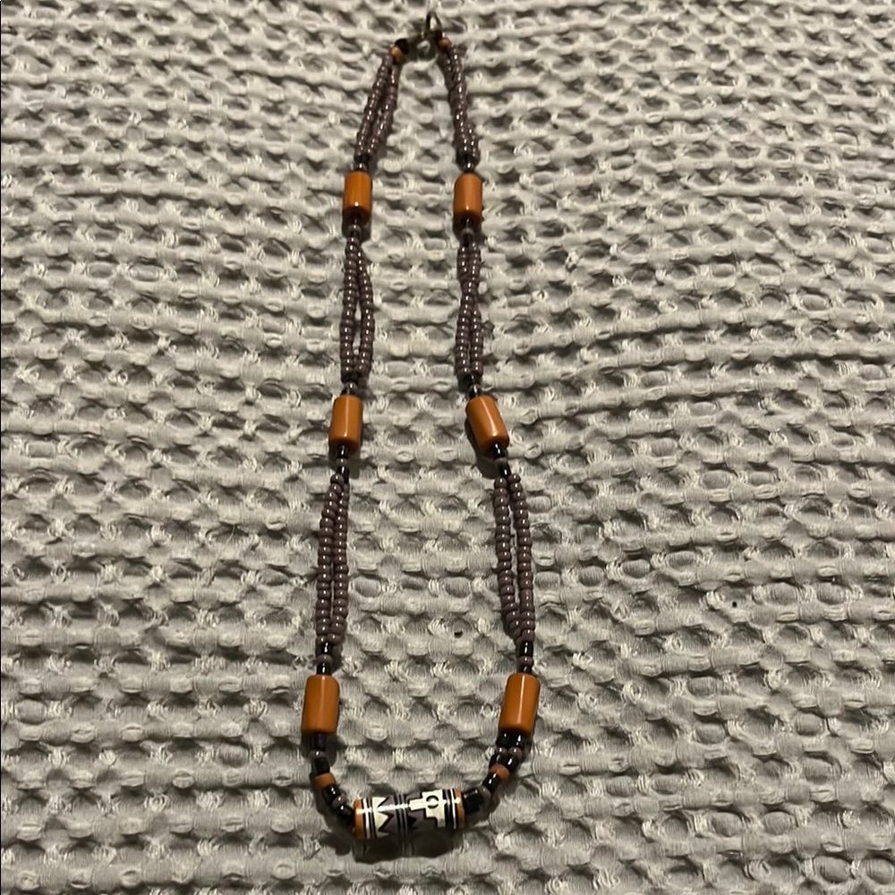 VintageTribal Wooden and Seed Beaded Necklace